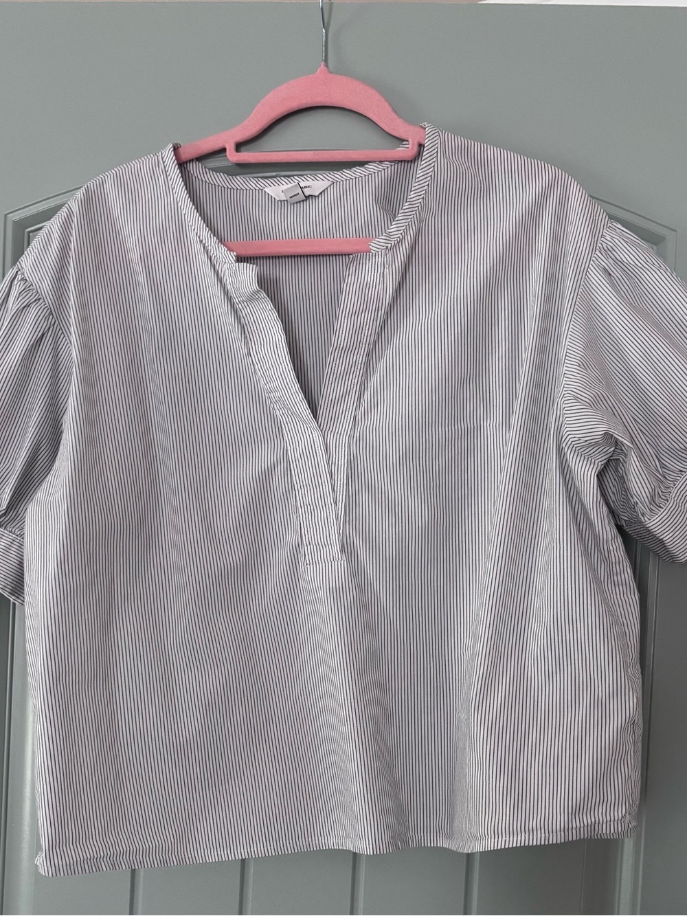 J Crew Factory Striped Cotton Popover Shirt - White/Black Large